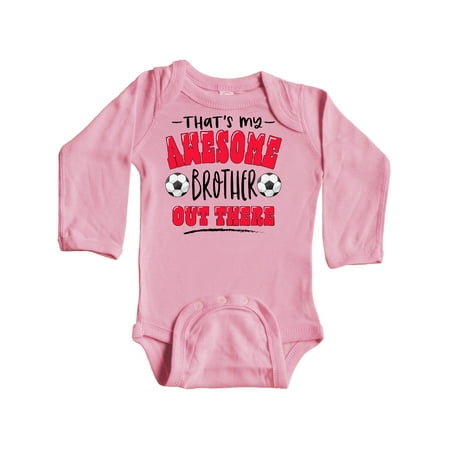 

Inktastic That s My Awesome Brother Out There with Soccer Balls Gift Baby Boy or Baby Girl Long Sleeve Bodysuit