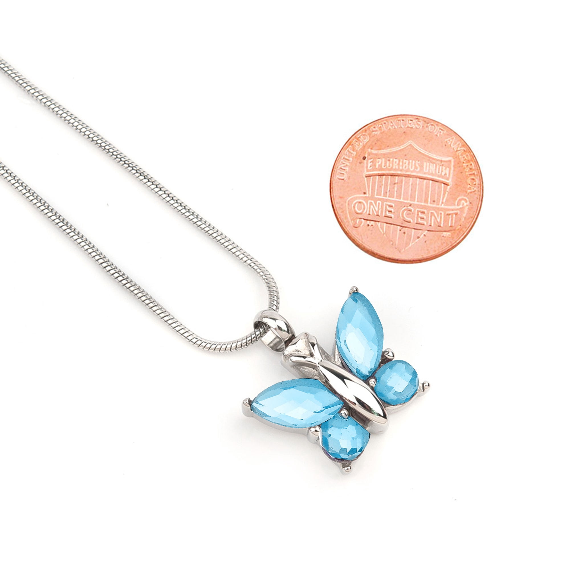 Women's Aqua Human Cremation Jewelry Murano Glass Butterfly Funerl Urn Pendant Necklace for Ashes Memorial Keepsake with Free Fill Kit and Velvet Jewelry Box