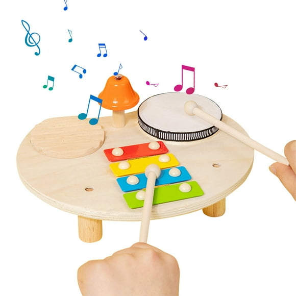 Graflsoa Ensemble de Table Musicale en Bois 4-en-1 - Xylophone Multifonctionnel, Instruments de Percussion, Bois Naturel Lisse, Cadeau Idéal de Noël et d'Anniversaire