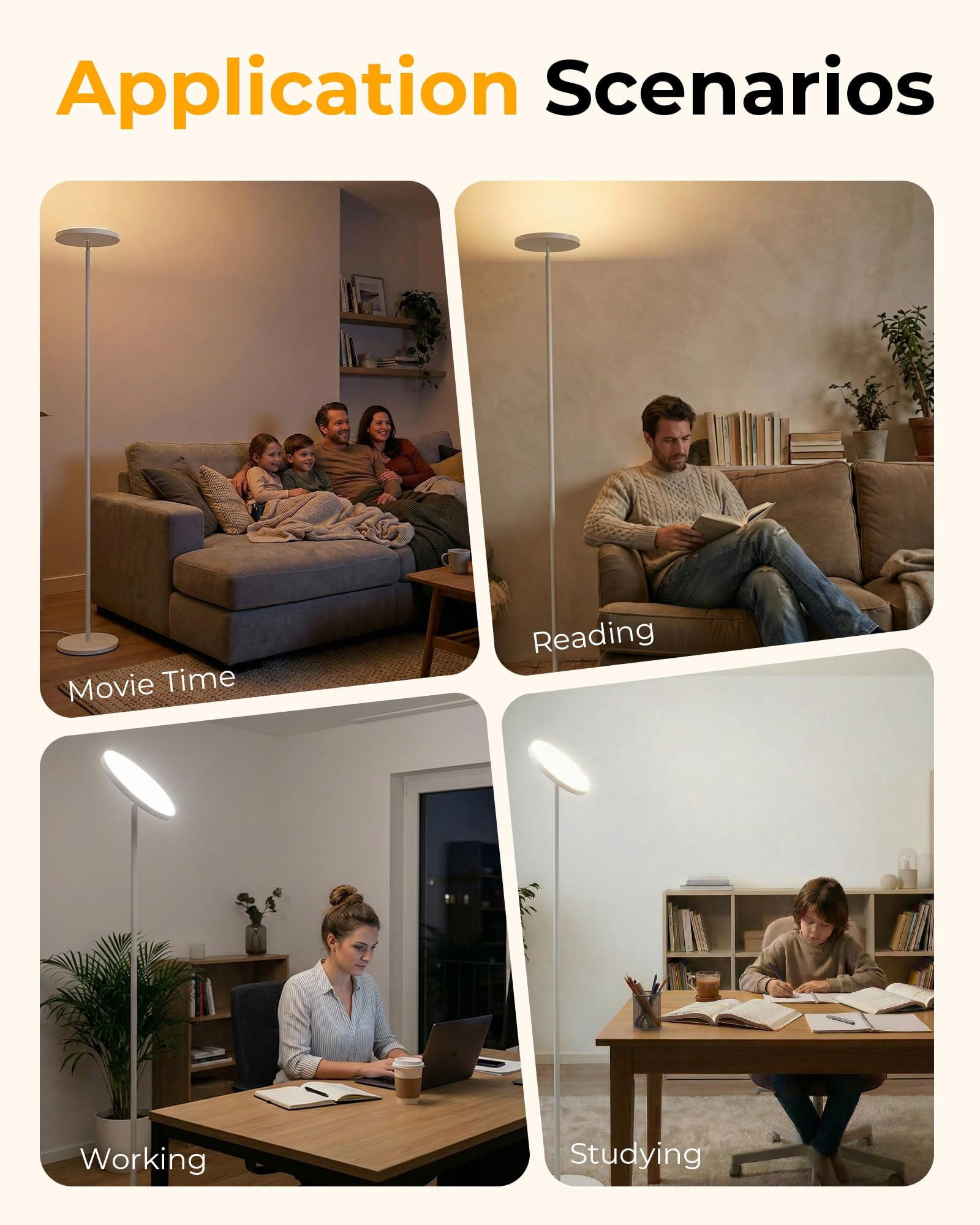 Led Floor Lamps  2800lm Standing Lamp Remote & Foot With 1h Timer 2700-6500k Stepless Dimmable Modern Pole Light For Bedroom Office Reading White