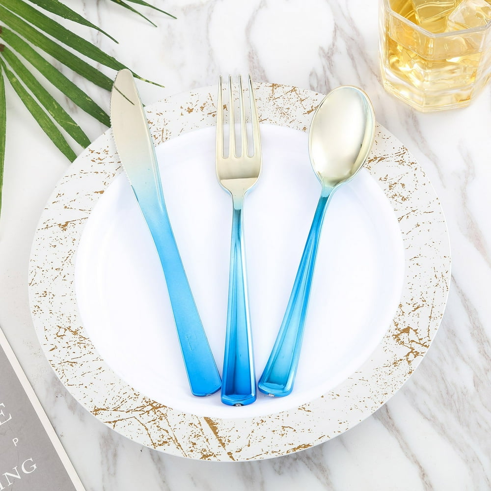 Efavormart 72 PCS Metallic Ombre Design Disposable Plastic Cutlery Set