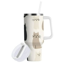 Yayeee 40oz Double-Wall Insulated Stainless Steel Tumbler with Handle Bottle, Cute Cartoon Cats