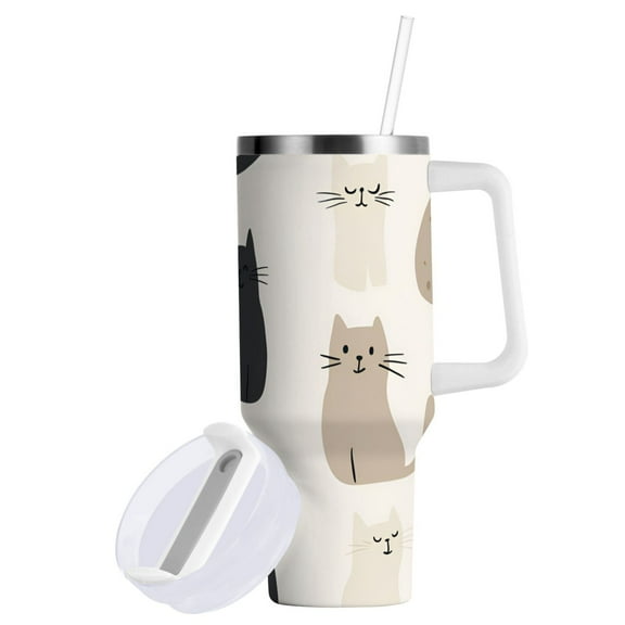 Yayeee 40oz Double-Wall Insulated Stainless Steel Tumbler with Handle Bottle, Cute Cartoon Cats