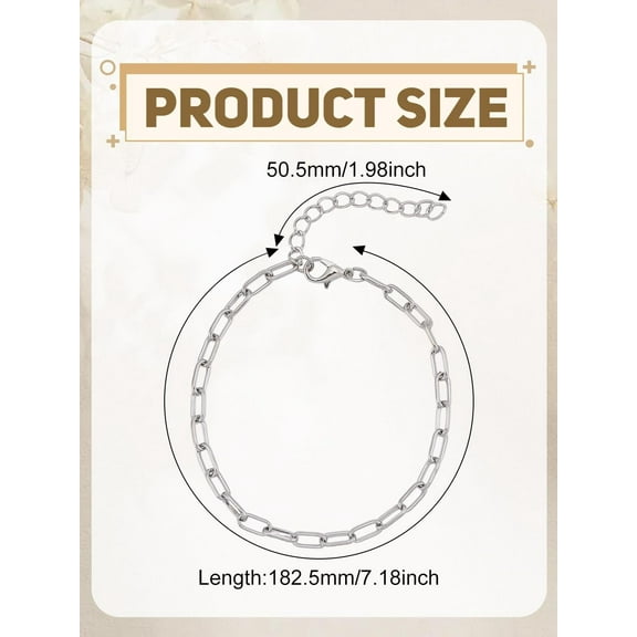 1 set 1Pcs Stainless Steel Paperclip Chain Bracelets Stainless Steel Color Rectangle Paperclip Link Chain Stackable Link Bracelet for Women Bracelet Jewelry Making 7-1/4 inch(18.25cm)