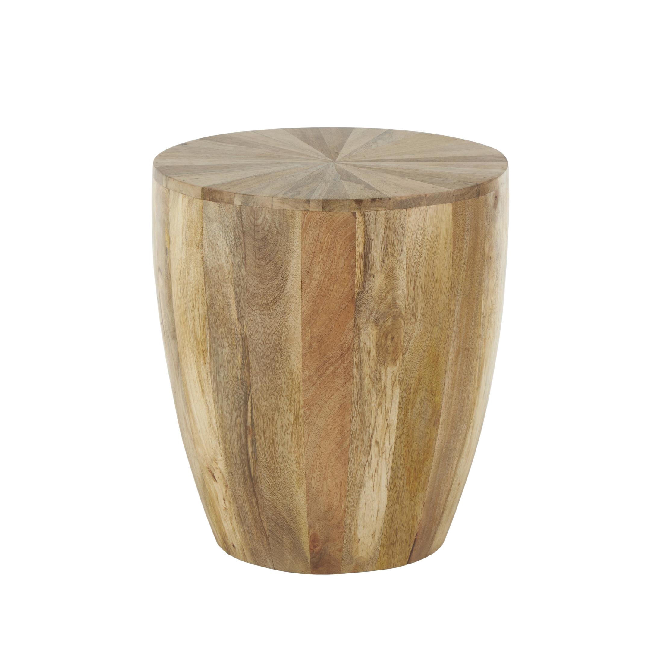 DecMode 18" x 20" Brown Mango Wood Handmade Drum Accent Table, 1-Piece