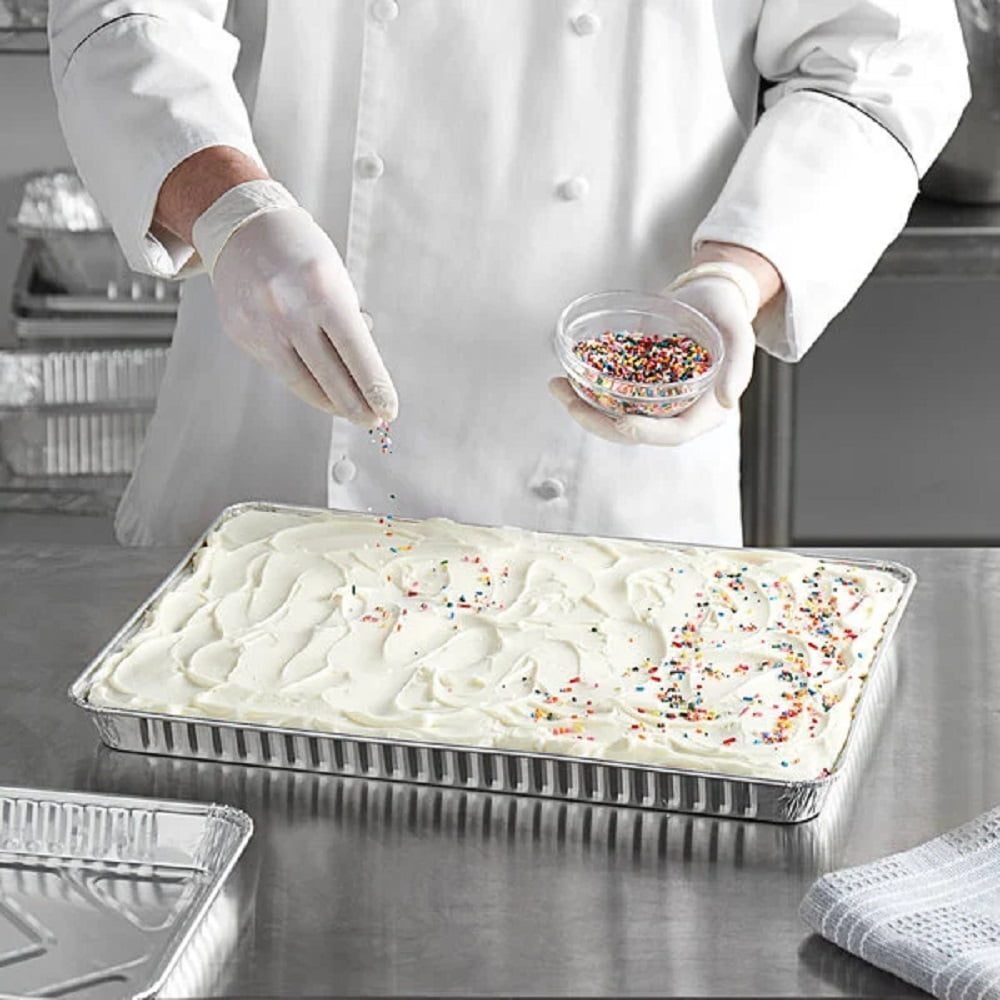 VeZee Full Size Disposable Aluminum Pans Cookie Sheet Baking Pans| Nonstick Durable Resuable Aluminum Foil Tray with Dome Lids.|5CT