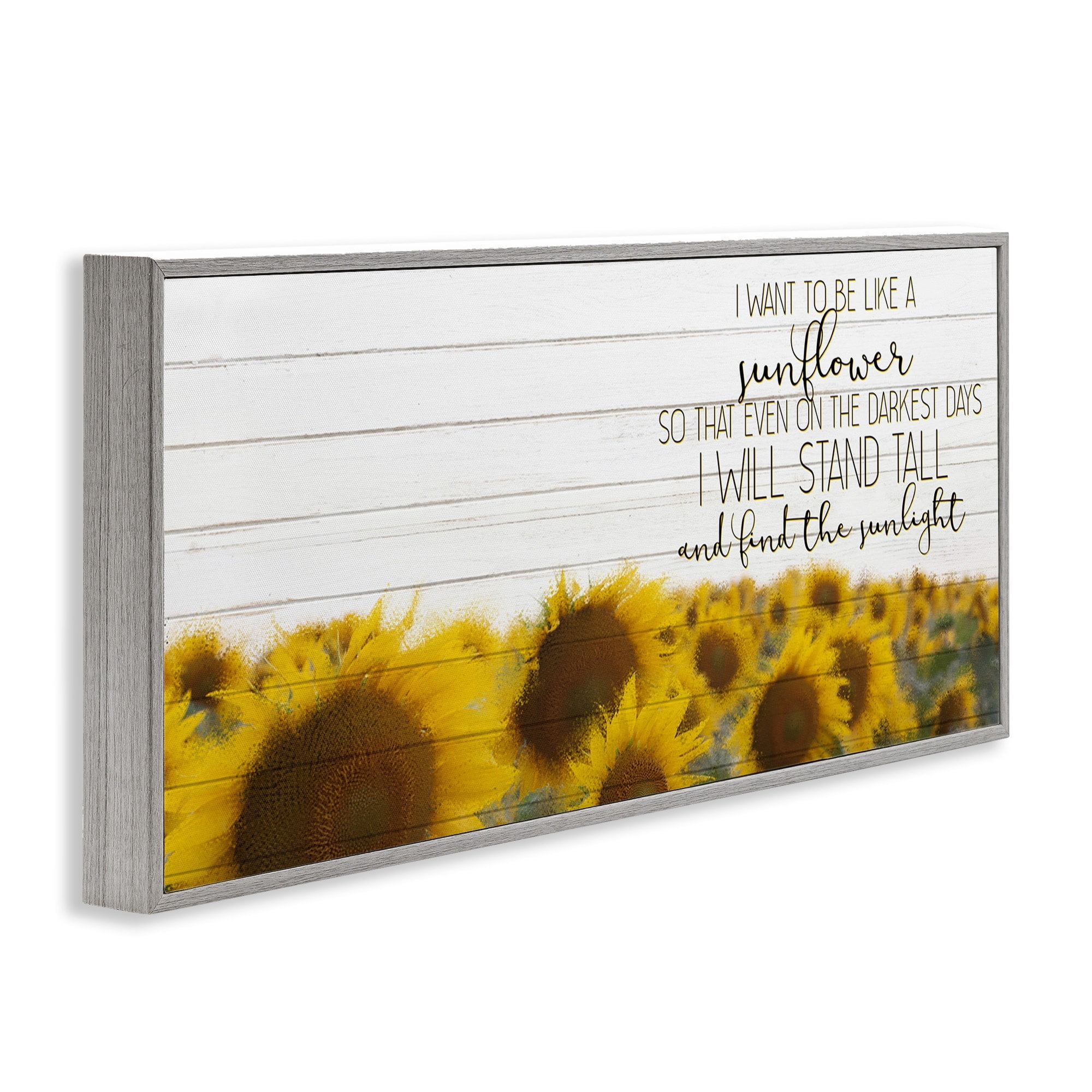 Stupell Industries Be Like A Sunflower Wood Texture Inspiring Word Design Botanical & Floral Painting Gray Framed Art Print Wall Art, 13 x 30