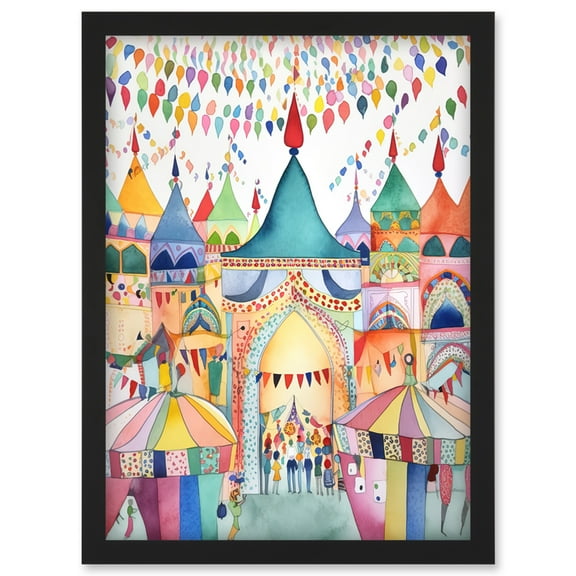 Festival Folk Art Watercolour Painting Artwork Framed Wall Art Print A4