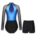 thumbnail image 2 of TiaoBug Womens Sparkling Rhinestones Gymnastics Leotards with Shorts Dance Outfits Figure Skating Unitards Royal Blue L, 2 of 6
