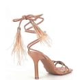 thumbnail image 3 of Steve Madden Bryden Tan Lace Up Open Toe Feather Detailed Stiletto Heeled Sandal (Tan, 11), 3 of 9