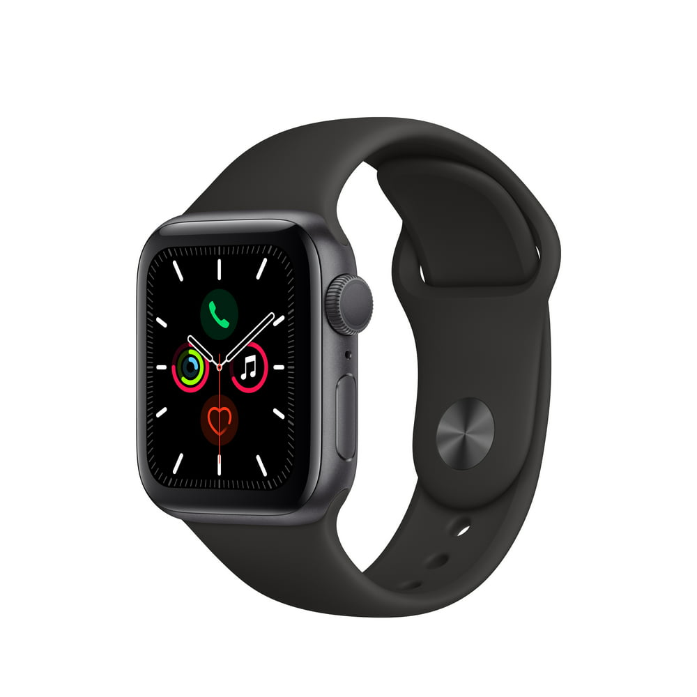 Apple Watch Series 5 GPS, 40mm Space Gray Aluminum Case with Black Sport Band - S/M & M/L
