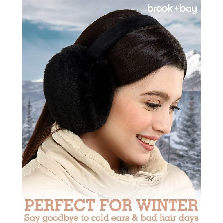 Womens Ear Muffs - Winter Ear Warmers/Covers - Cable Knit Furry Fleece  Earmuffs for Cold Weather