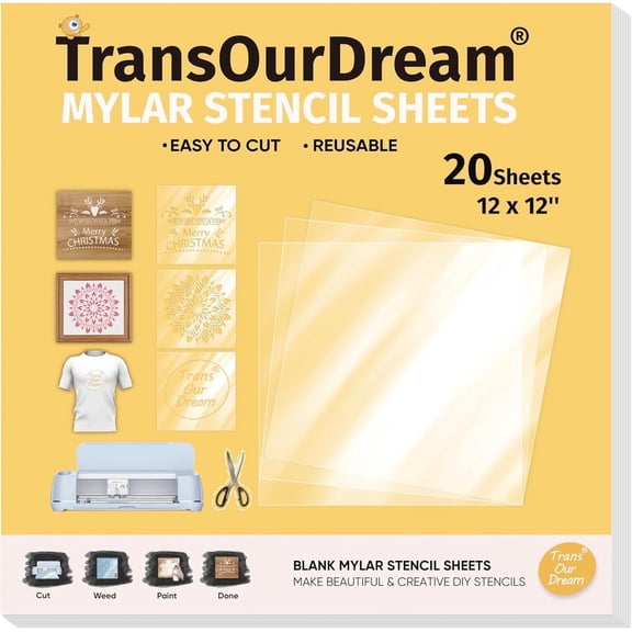 TransOurDream Easy Cut Stencils for Crafts (12"x12", 20 Sheets) Reusable Acetate Mylar for Vinyl Cutting Plastic Blanks Sheets for Spray Painting, Drawing (PET-20)