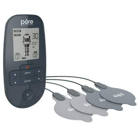 Pure Enrichment® PurePulse™ Trio TENS & EMS Muscle Stimulator + Heat - Advanced Relief with 9 TENS Modes 7 EMS Modes 2 Heat Settings Dual Channels + Convenient Portable Belt Clip & Storage Bag