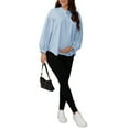 thumbnail image 2 of INSPIRE CHIC Womens Maternity Shirts Blouses Pleated Button Down Long Sleeve Pregnancy Nursing Top XL Blue, 2 of 6