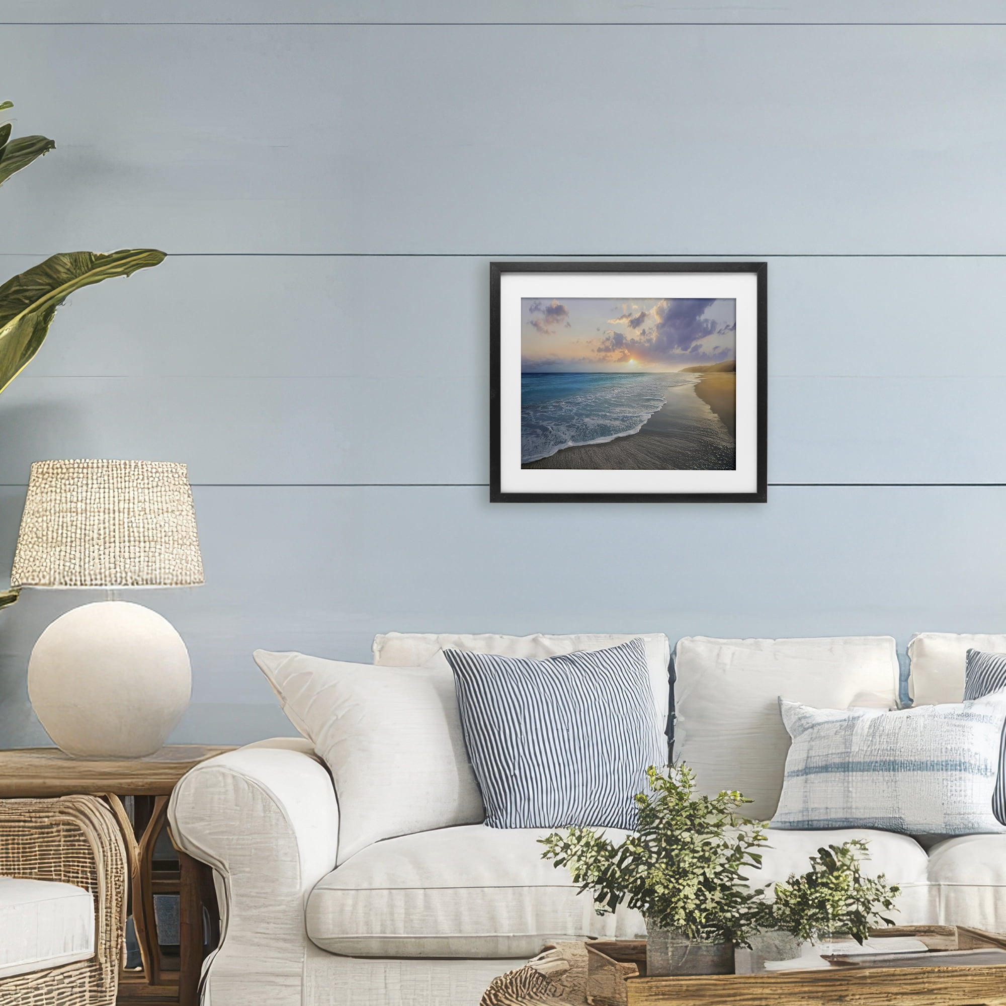 Stupell Industries Sunset over Tranquil Coast Black Framed Print Under Glass, design by Mike Calascibetta