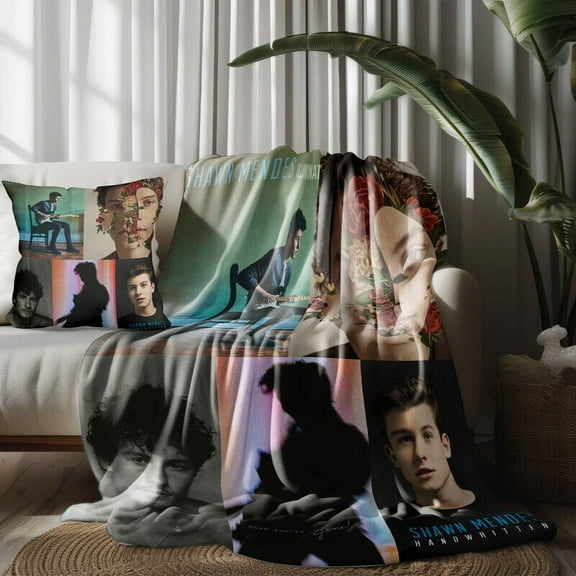 Throw Blanket and Pillowcase Set of 2，Shawn Mendes Thin Bed Couch Decor Kids Adult Nap Micro Fleece Fuzzy Blankets Bedroom Car All Season Birthday Gifts