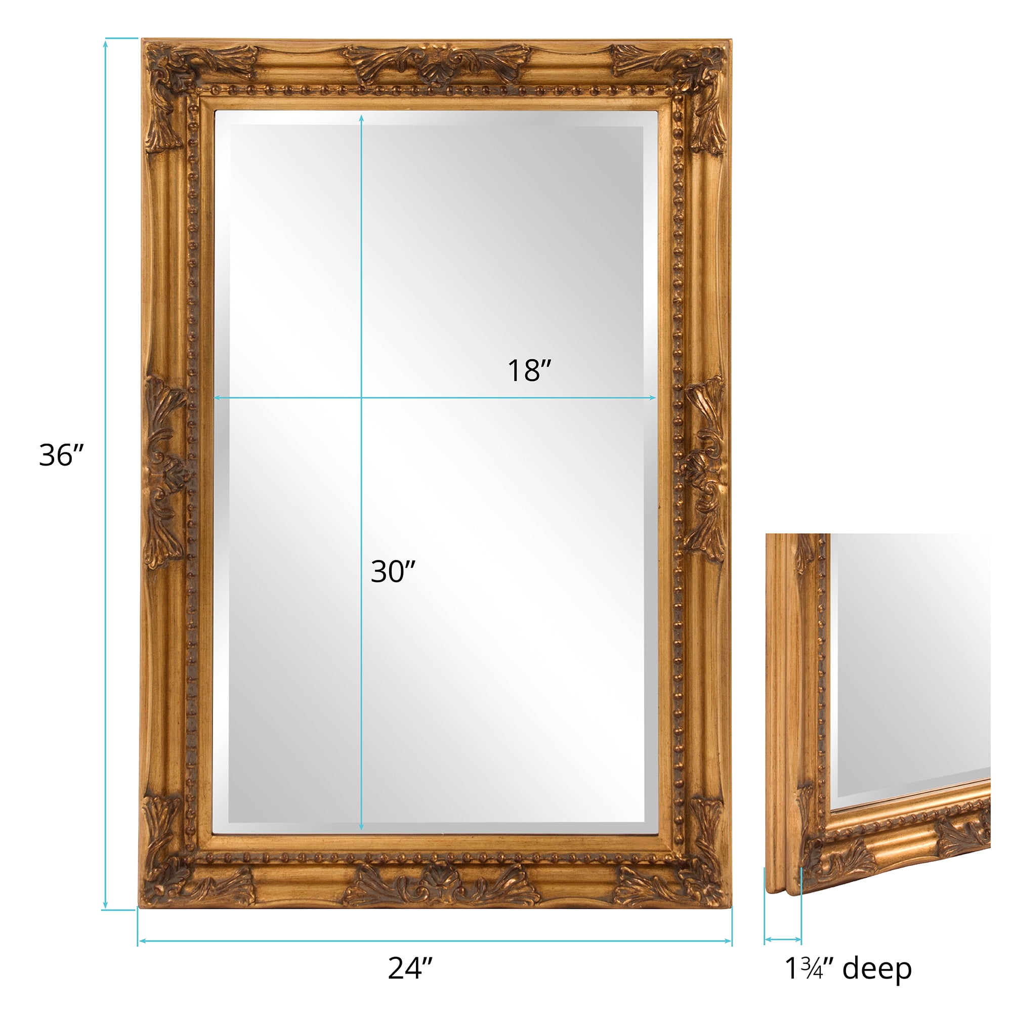 Tyler Dillon Gold Rectangular Beaded Texture Wood Framed Wall Mirror - 36"H x 24"W