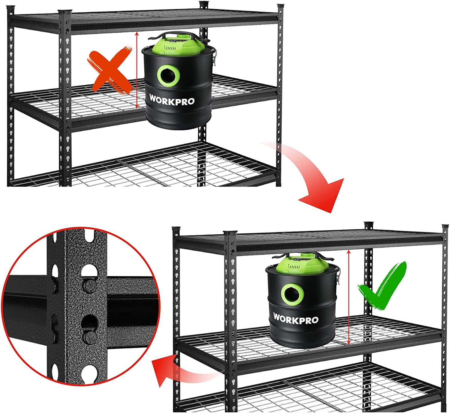 WORKPRO 5-Tier Metal Storage Shelving Unit, 48"W x 24"D x 72"H, 4000 lbs Load Capacity (Total), Black