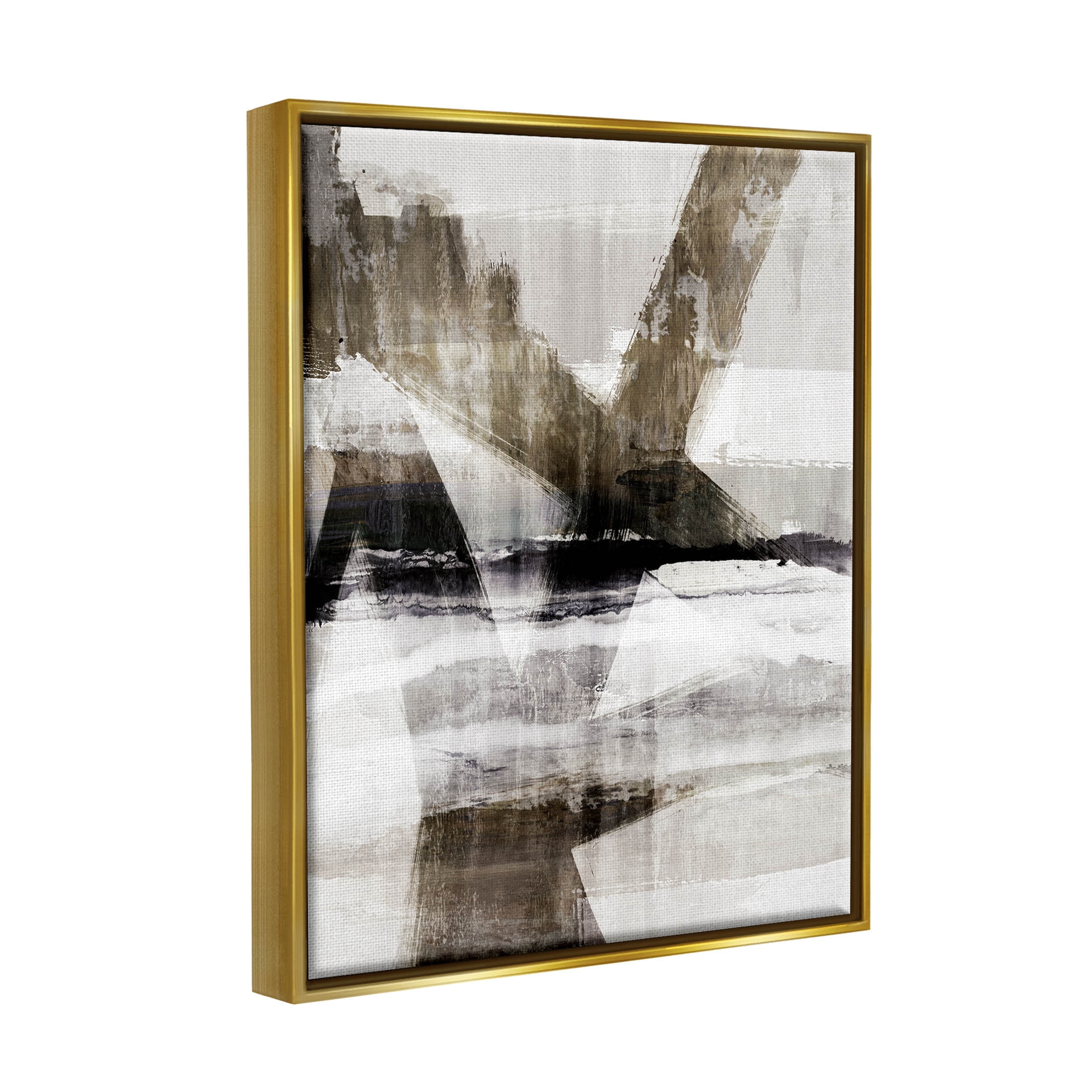 Stupell Industries Modern Layered Streaked Geometric Lines Graphic Art Metallic Gold Floating Framed Canvas Print Wall Art, Design by Nina Blue