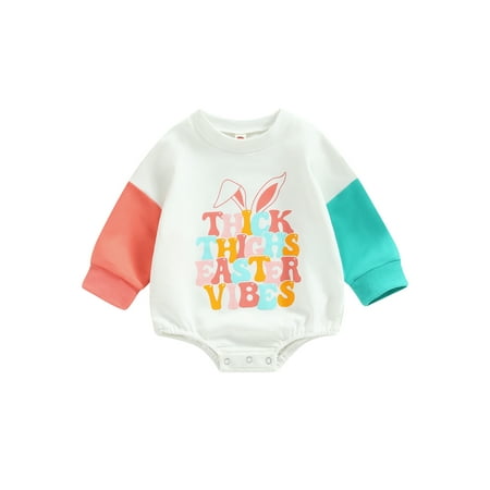 

JYYYBF Newborn Baby Girl Boy Easter Outfit Bunny Sweatshirt Romper Long Sleeve Letter Print Bodysuit My First Easter Clothes