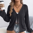 thumbnail image 4 of Womens Hollow out Cardigans Knitted V Neck Long Sleeve Tie Front Trendy Sweater Lightweight Cardigan Tops (M, Black), 4 of 8