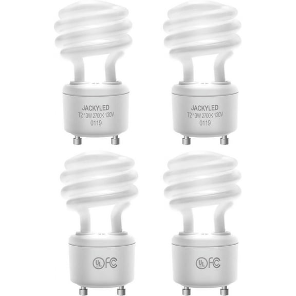 JACKYYANTON UL-Listed 13w Gu24 CFL Light Bulbs 2700k T2 Spiral Gu24 Base 2-Prong Light Bulb Warm White Fluorescent Light Bulbs Indoor Use (4-Pack)