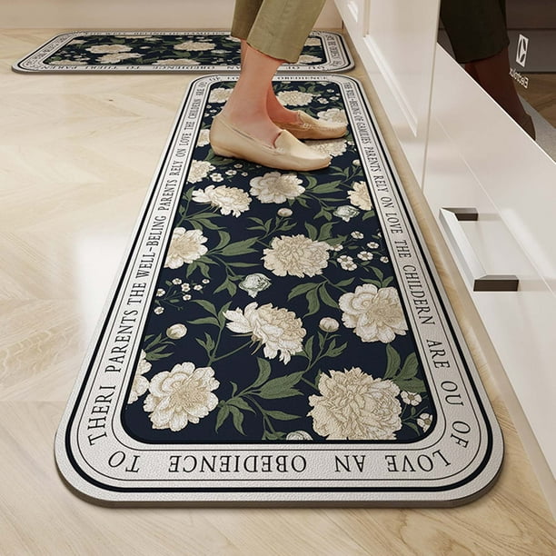 Alfombras de baño, alfombras para sala, alfombras de área, alfombras de baño y cocina. Este tapete se puede limpiar, lavar, repeler el aceite y es antideslizante. La tira larga de cuero se puede corta