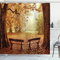 Ambesonne Autumn Shower Curtain, Dramatic Trees and Benches, 69"Wx70"L, Multicolor