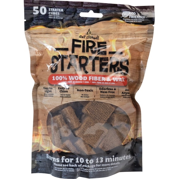 Get Stoked Fire Starters - 100% Woodfiber & Wax - 50 Pieces per Pack - Burns for up to 30 Minutes