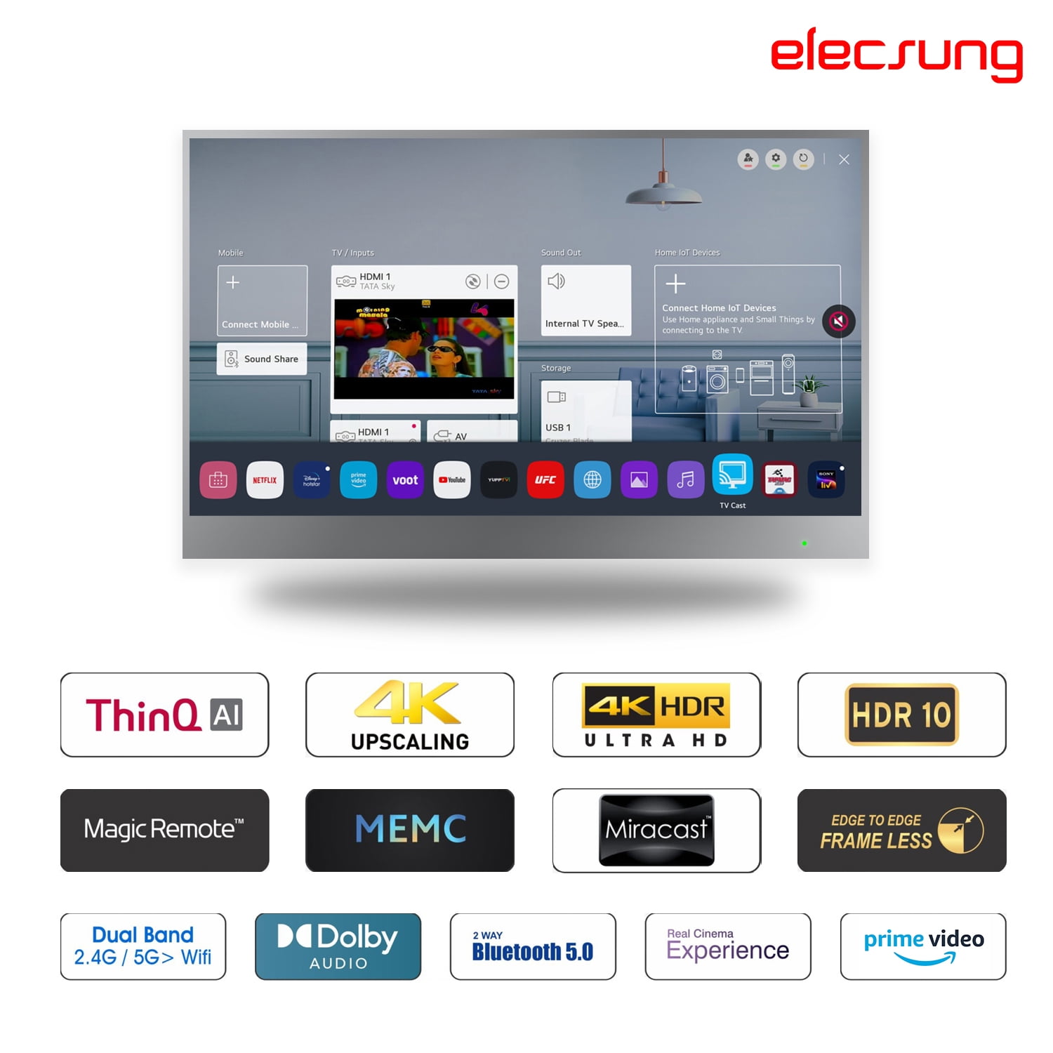 Elecsung 22 inches webOS Smart Mirror Television for Bathroom Waterproof Wifi ATSC DTV Tuner Voice Control Bluetooth