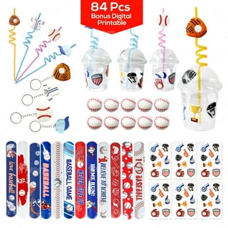 Leinuosen Baseball Party Favors Include Wooden Bat with Baseball Keychain,  Thank You Cards and Small Clear Resealable Polypropylene Bags for Boys Kids
