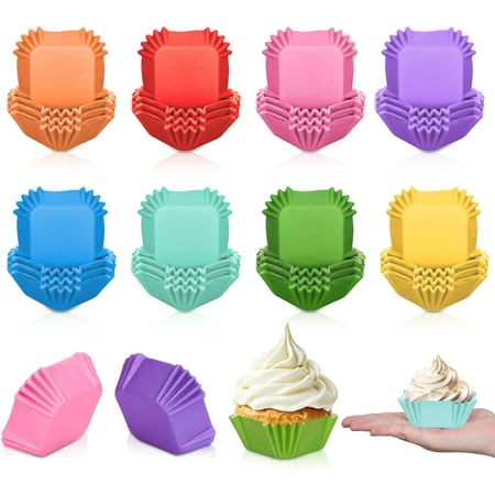 XD4-400Pcs Colorful Square Cupcake Liners Rainbow Color Baking Cups Square Muffin Cupcake Wrappers for Party Supplies*04