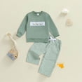 thumbnail image 2 of TOWED22 Toddler Boy Outfits Cartoon Print Long Sleeve Sweatshirt Tops Casual Pants Baby Boy Clothes 2pcs Set Casual Clothing(Green,3-4 Y), 2 of 4