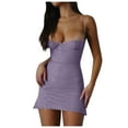 thumbnail image 2 of Wycnly Formal Dresses for Women Night Club Sexy Slim Wrap Spaghetti Strap Mini Dresses Sleeveless Low-cut Solid 2024 Summer Short Dress Purple s, 2 of 7