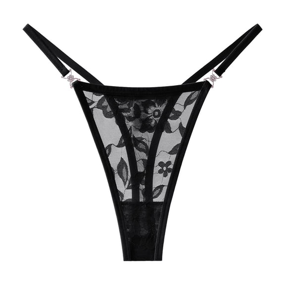 Xijirk Panties for Women Embroidered Floral Lace Thong Panties Low Rise Breathable Soft Underwear Panties for Daily Comfortable Wear,Black,M