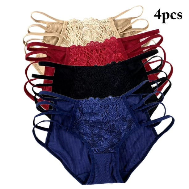Women Underpants Lace Cotton 4PCS Soft Hollow Brief Panty Hipster