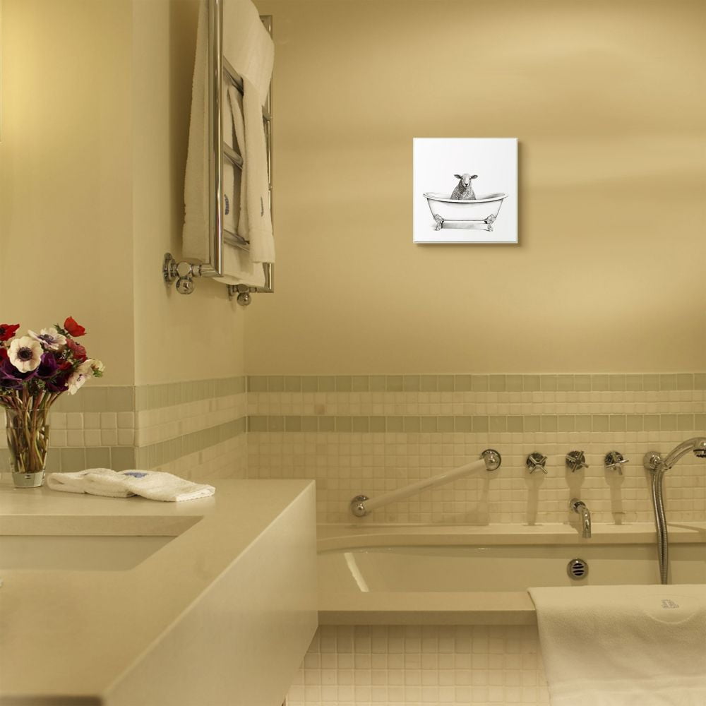 Stupell Industries Wooly Sheep in Bath Tub Farm Animal Bathroom Wall Plaque Design by Victoria Borges