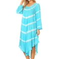 thumbnail image 3 of Sakkas Dori Women's Long Sleeves Casual Loose Swing Midi Dress Caftan Cover-up - 19261-Turquoise - One Size Regular, 3 of 5