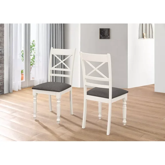 Two Tone Wooden Dining Chair Set of 2, Open X-Back Dining Room Chair Set, Ivory/Gray