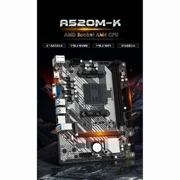 A520M-K Gaming Motherboard for AM4 2xDDR4 Memory 64GB Nvme M.2 USB3.2 Micro-Type ATX Desktop