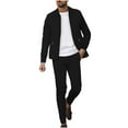 thumbnail image 2 of YOIAVAIOY Men Casual Sweatsuit Lapel Waffle Cardigan with Zip Pockets Drawstring Pants Athletic Lounge Tracksuit Fall Winter Outfits Business Matching Set Black XXL, 2 of 6