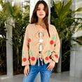 thumbnail image 4 of Women's Chunky Knit Tie-Front Cardigan with Cherry Pattern - Medium, Khaki, 4 of 7