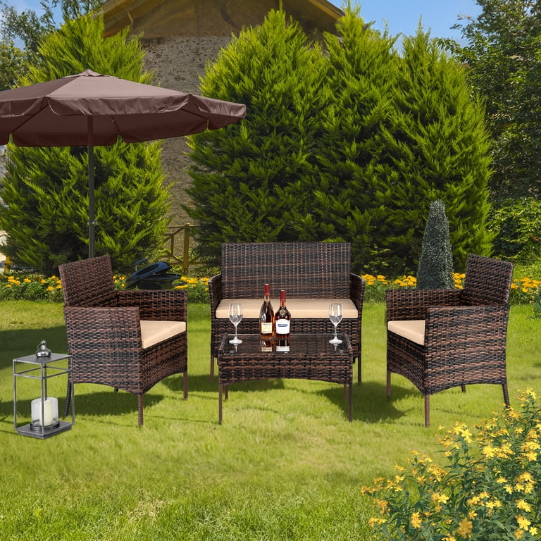 Zimtown 4-Piece Outdoor Wicker Conversation Set, Rattan Sofa