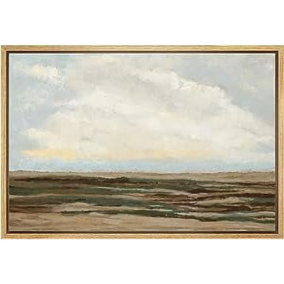 PixonSign Framed Canvas Print Wall Art Cloudy Sky Desert Landscape Nature Wilderness Illustrations Fine Art Decorative Farmhouse/Country Relax/Calm/Cozy Multicolor Zen for Bedroom - 16"x24" Natural