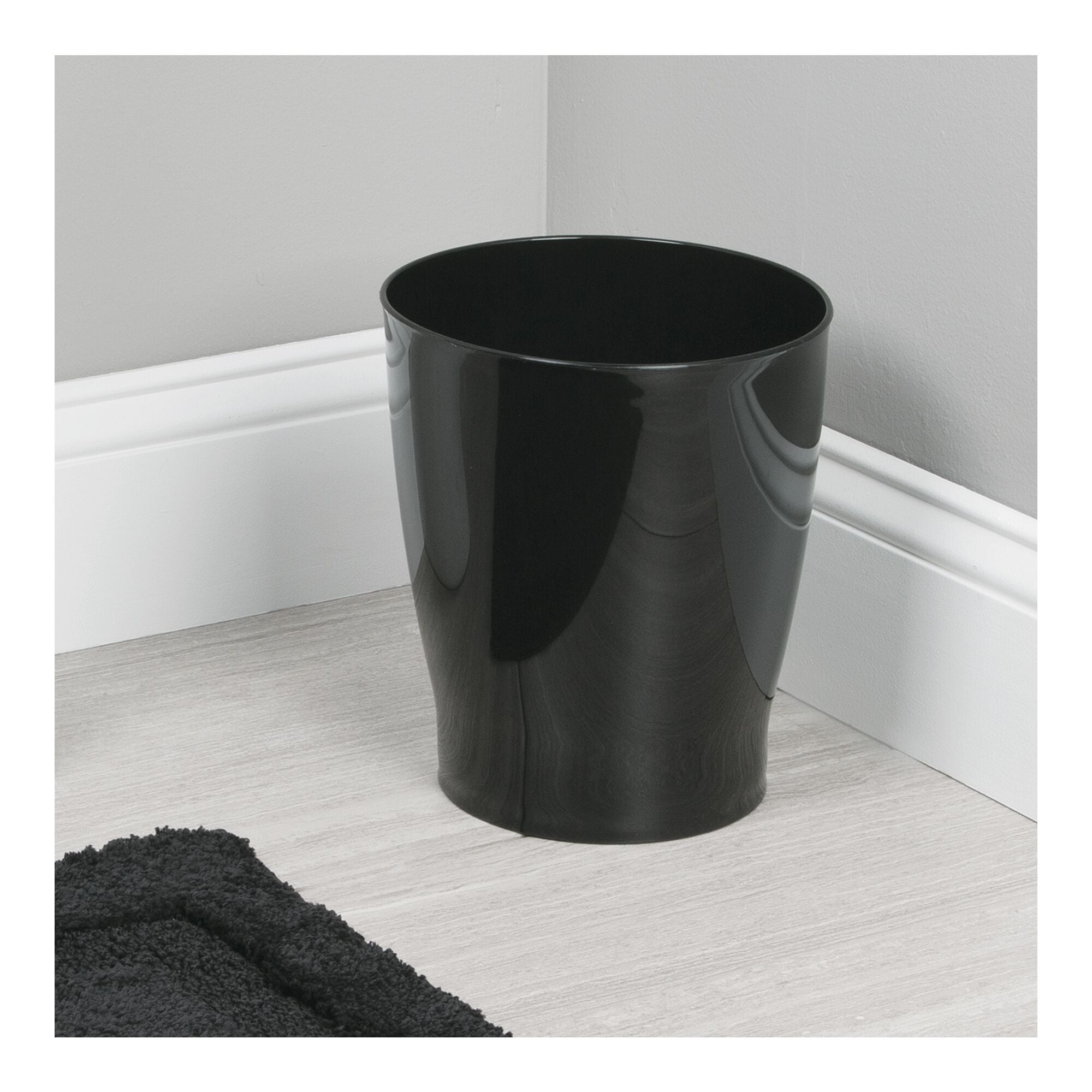 mDesign Small Round Bathroom 1.25 Gal. Trash Can Wastebasket, Black