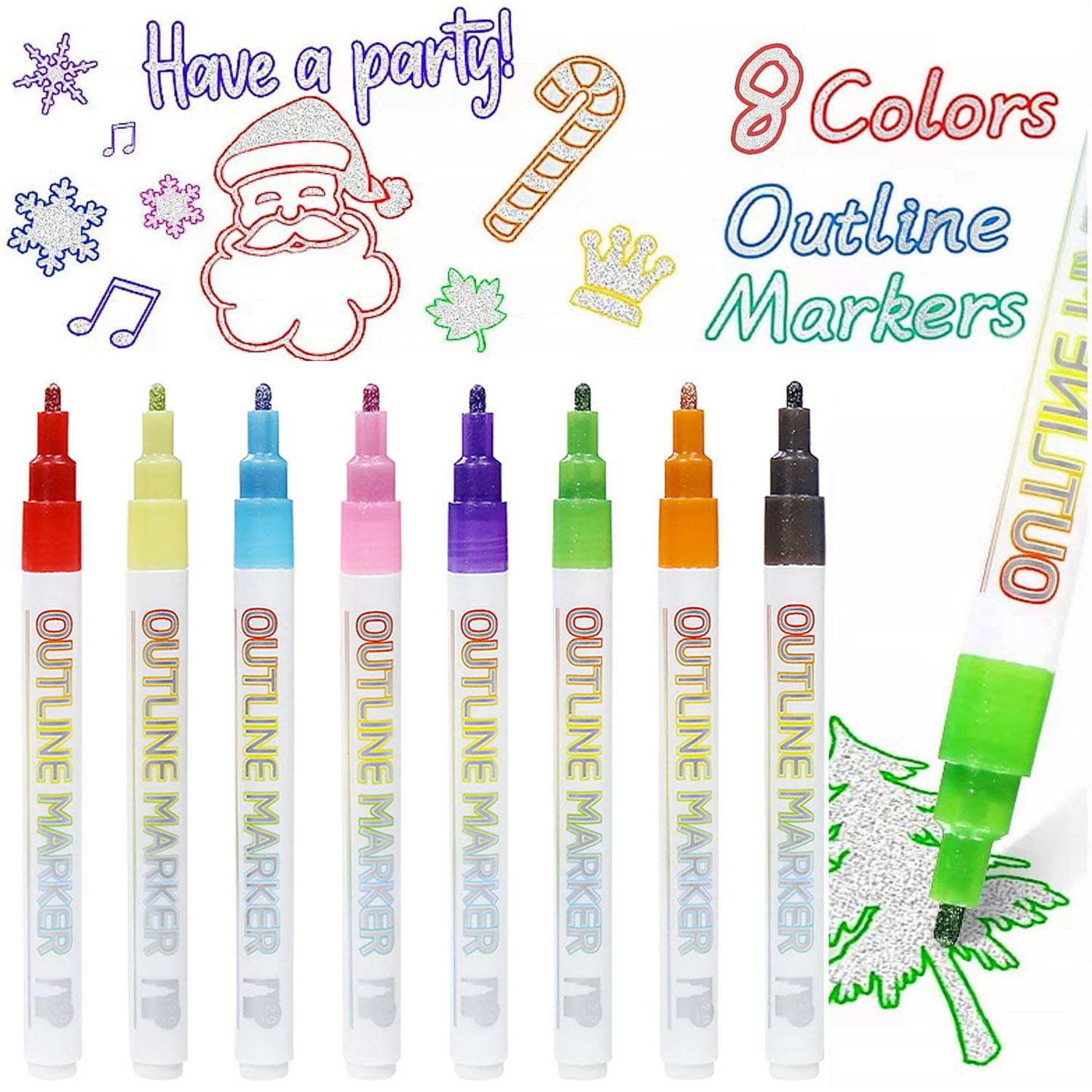 DAPAWIN Shimmer Markers for Kids Doodling - Outline Markers Self-Outline  Metallic Markers Set of 8, Super Double Line Outliner Markers for Drawing