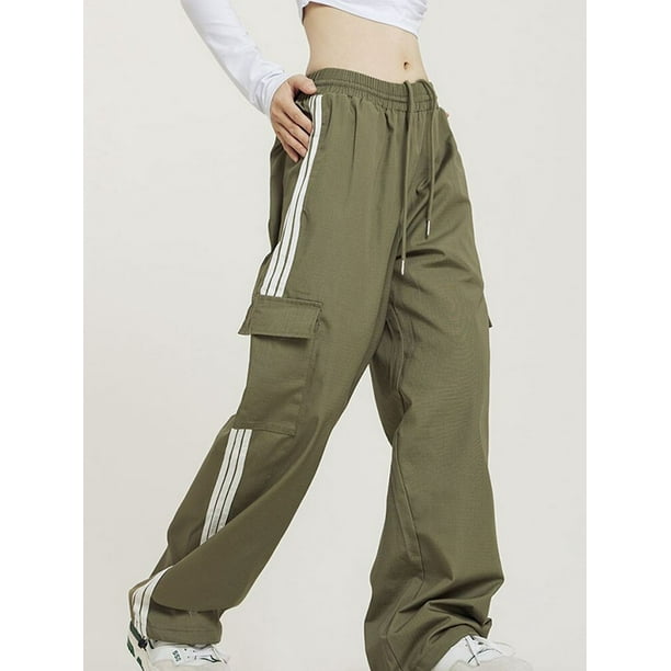  Women's Parachute Pants Cargo Trousers Elastic Waist Wide Leg Track  Pants Y2k Clothing (S,Army Green) : Clothing, Shoes & Jewelry