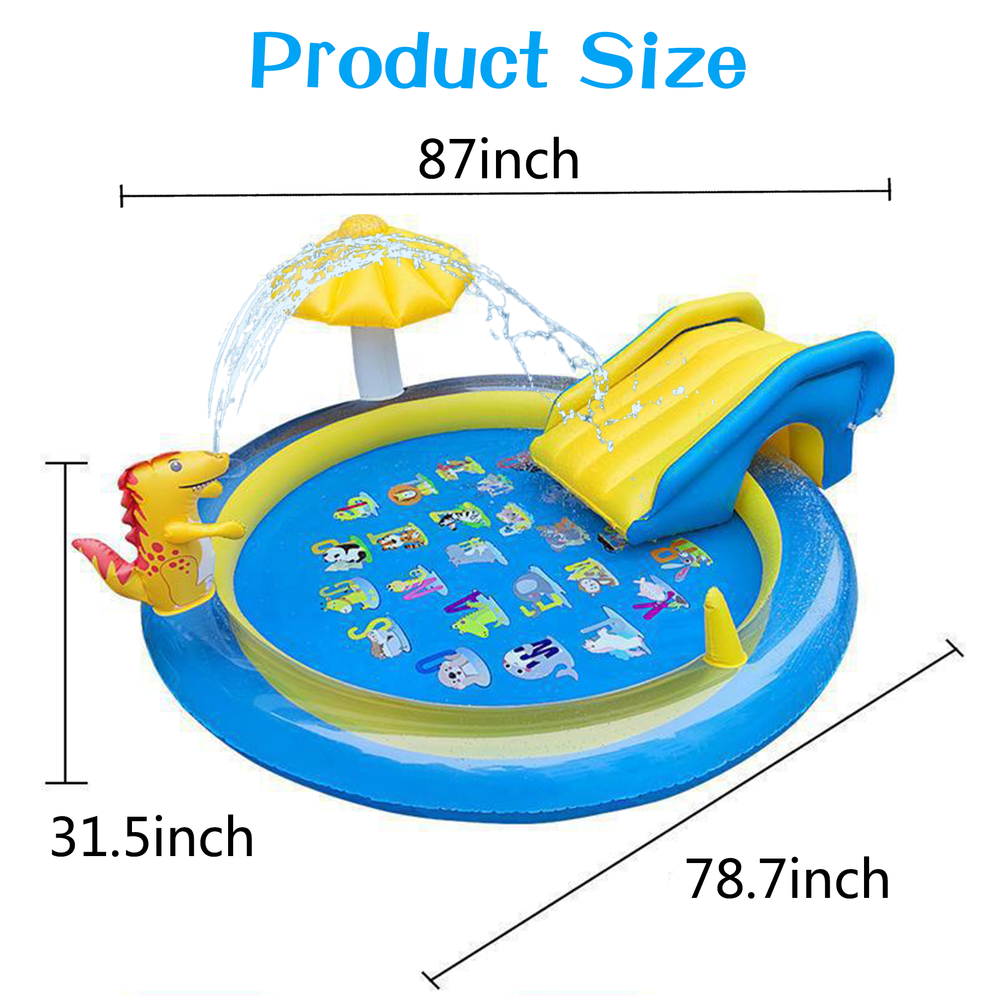 Richgv Splash Pad Sprinkler Play Mat with Slide, 78.7'' Inflatable Sprinkle Mat Outdoor Water Dinosaur Toys Pool Summer Toys Backyard Water Mat