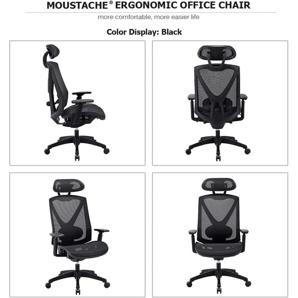 Chaise de bureau en maille à haut dossier avec appui-tête réglable, siège  rembourré - Moustache®
